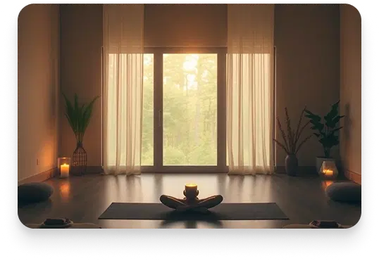 Spazio di meditazione tranquillo con candele e luce naturale